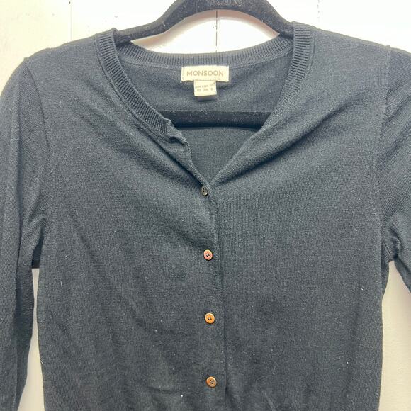 Monsoon Cashmere Blend Button Front 3/4 Sleeve Women's Black Cardigan Size 6 - Picture 3 of 9